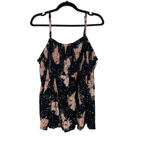 Torrid Black Floral Smocked Cold Shoulder Blouse - Picture 1 of 8